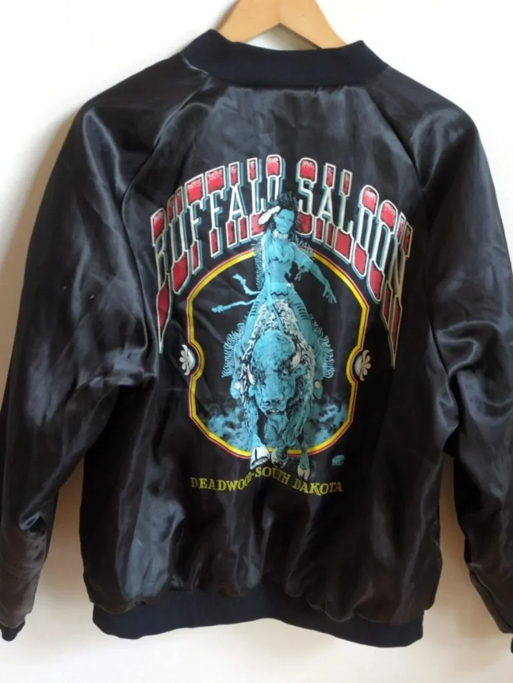 WestArk Deadwood South Dakota Buffalo Saloon Bomber Black Jacket VINTAGE XL